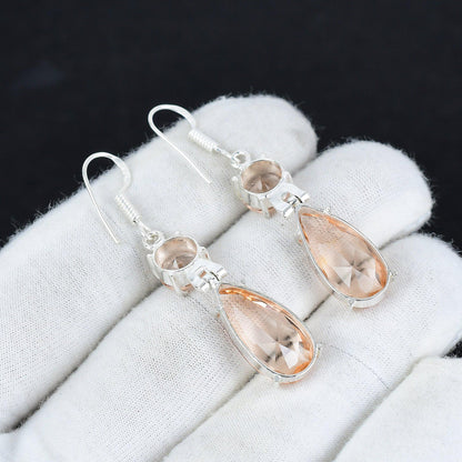 Peach Morganite Gemstone Dangle Earrings