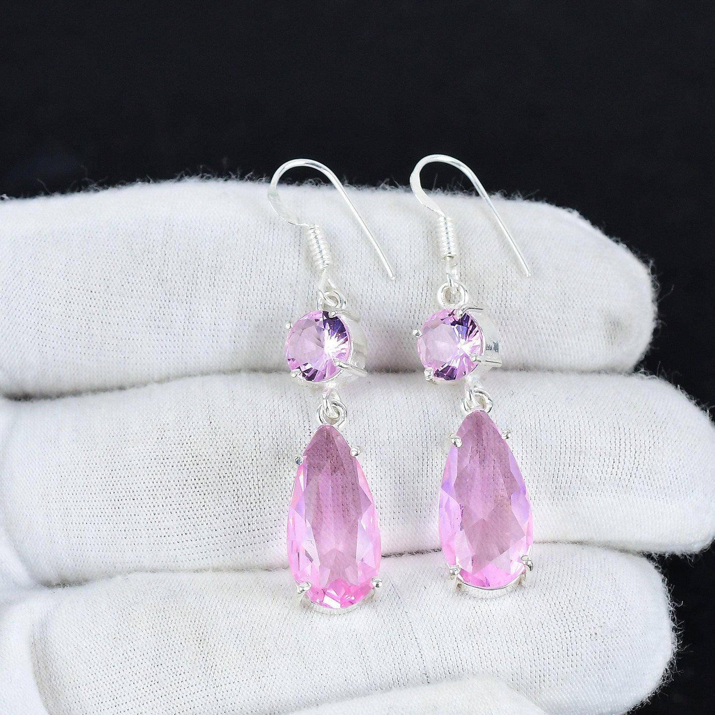 Pink Kunzite Silver Dangle Earrings