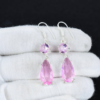 Pink Kunzite Silver Dangle Earrings