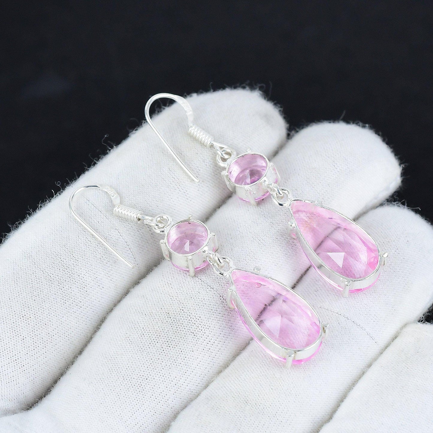 Pink Kunzite Silver Dangle Earrings