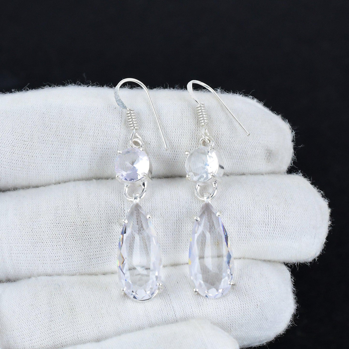 White Topaz Gemstone Sterling Silver Earrings