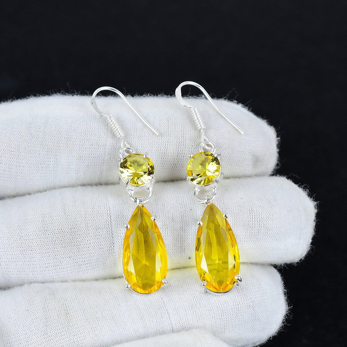Yellow Citrine Gemstone Sterling Silver Earrings