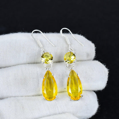 Yellow Citrine Gemstone Sterling Silver Earrings
