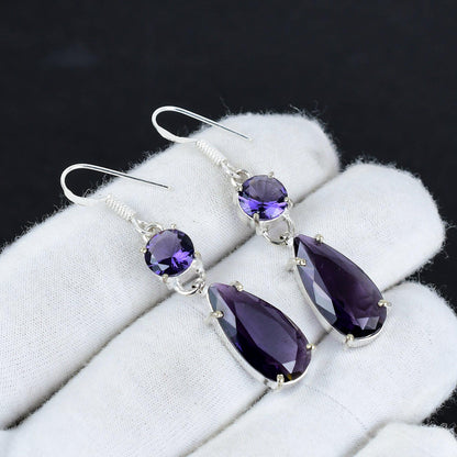 Purple Amethyst Gemstone Sterling Silver Earrings