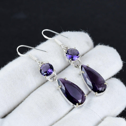 Purple Amethyst Gemstone Sterling Silver Earrings
