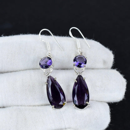 Purple Amethyst Gemstone Sterling Silver Earrings