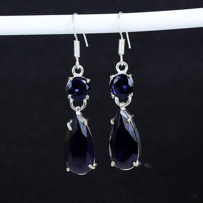 Purple Amethyst Gemstone Sterling Silver Earrings