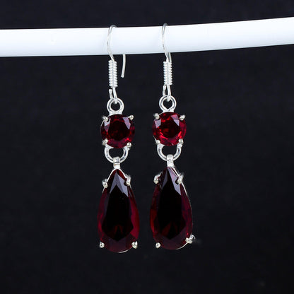 Red Garnet Gemstone Dangle Earrings