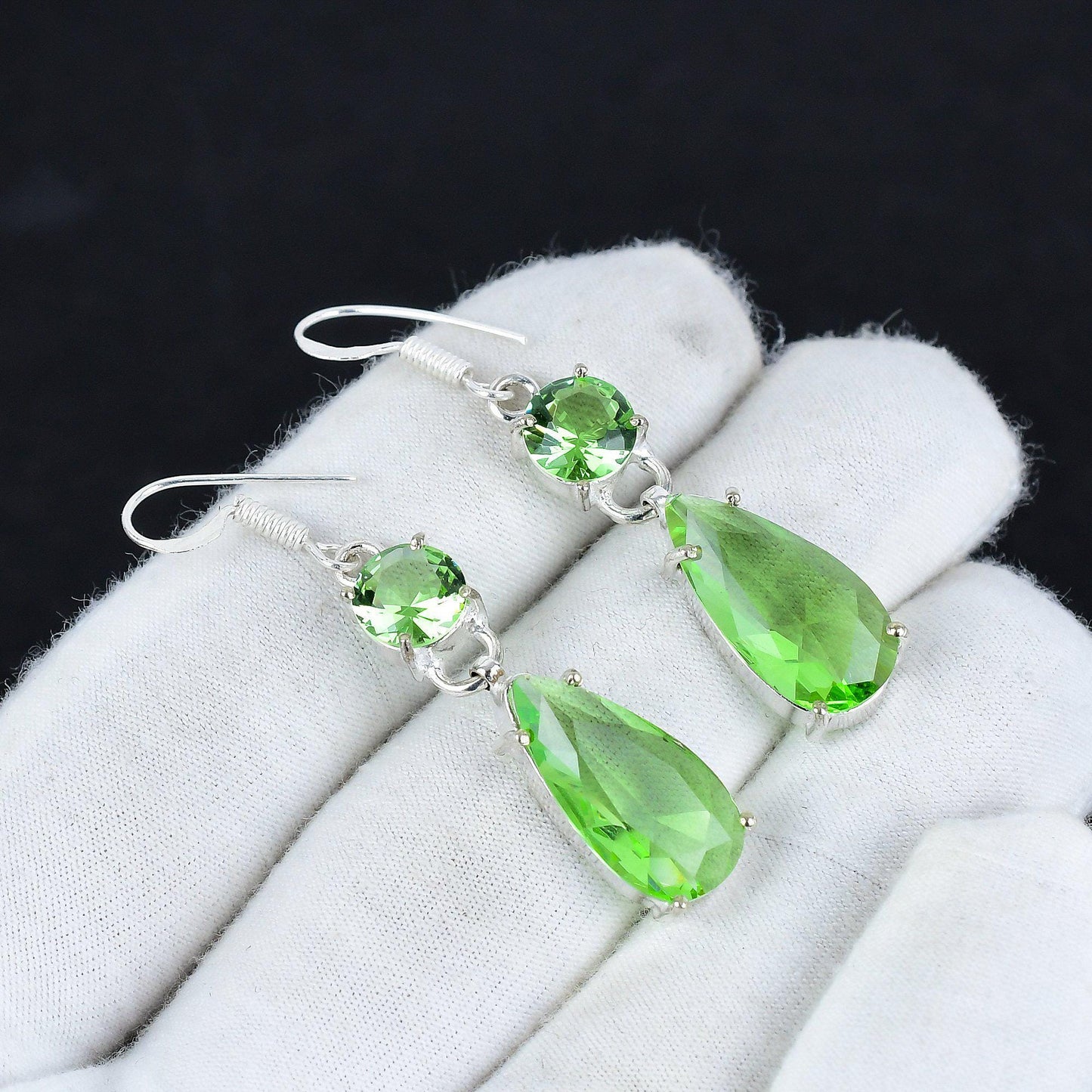 Green Peridot Hook Earrings