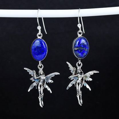 Blue Lapis Lazuli Gemstone Sterling Silver Earrings