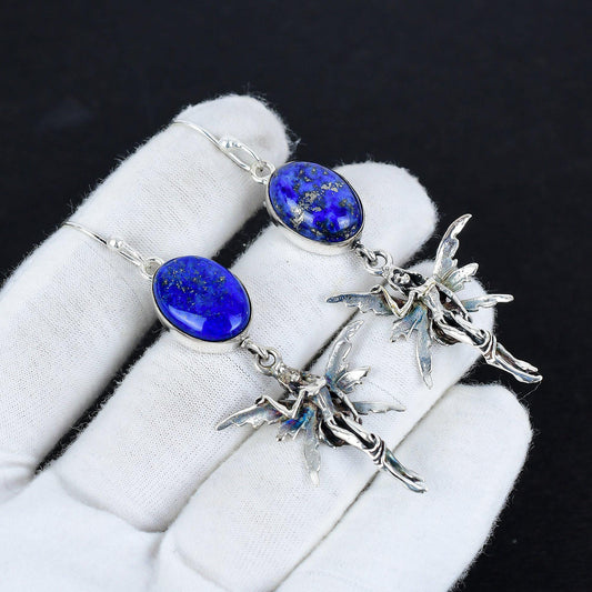 Blue Lapis Lazuli Gemstone Sterling Silver Earrings