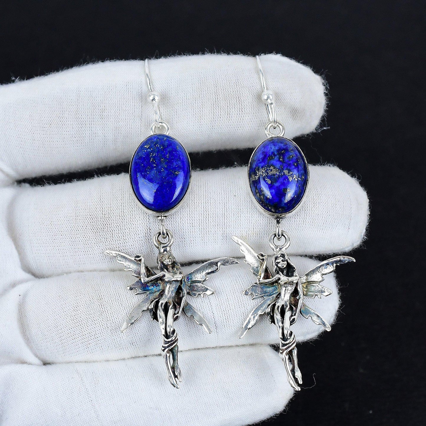 Blue Lapis Lazuli Gemstone Sterling Silver Earrings