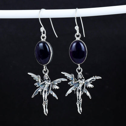Purple Amethyst Gemstone Hook Earrings