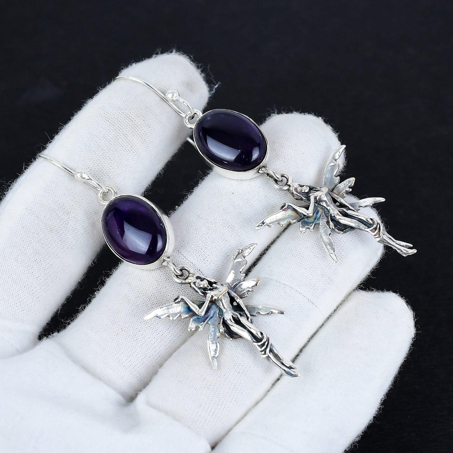 Purple Amethyst Gemstone Hook Earrings