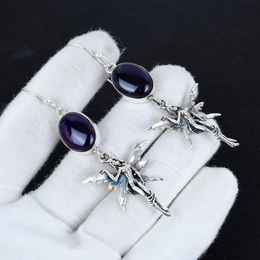 Purple Amethyst Gemstone Hook Earrings