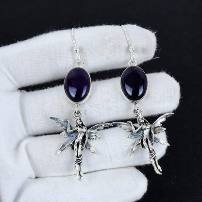 Purple Amethyst Gemstone Hook Earrings