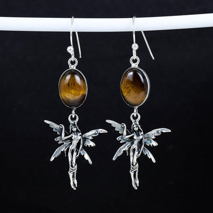 Golden Brown Tiger Eye Gemstone Hook Earrings