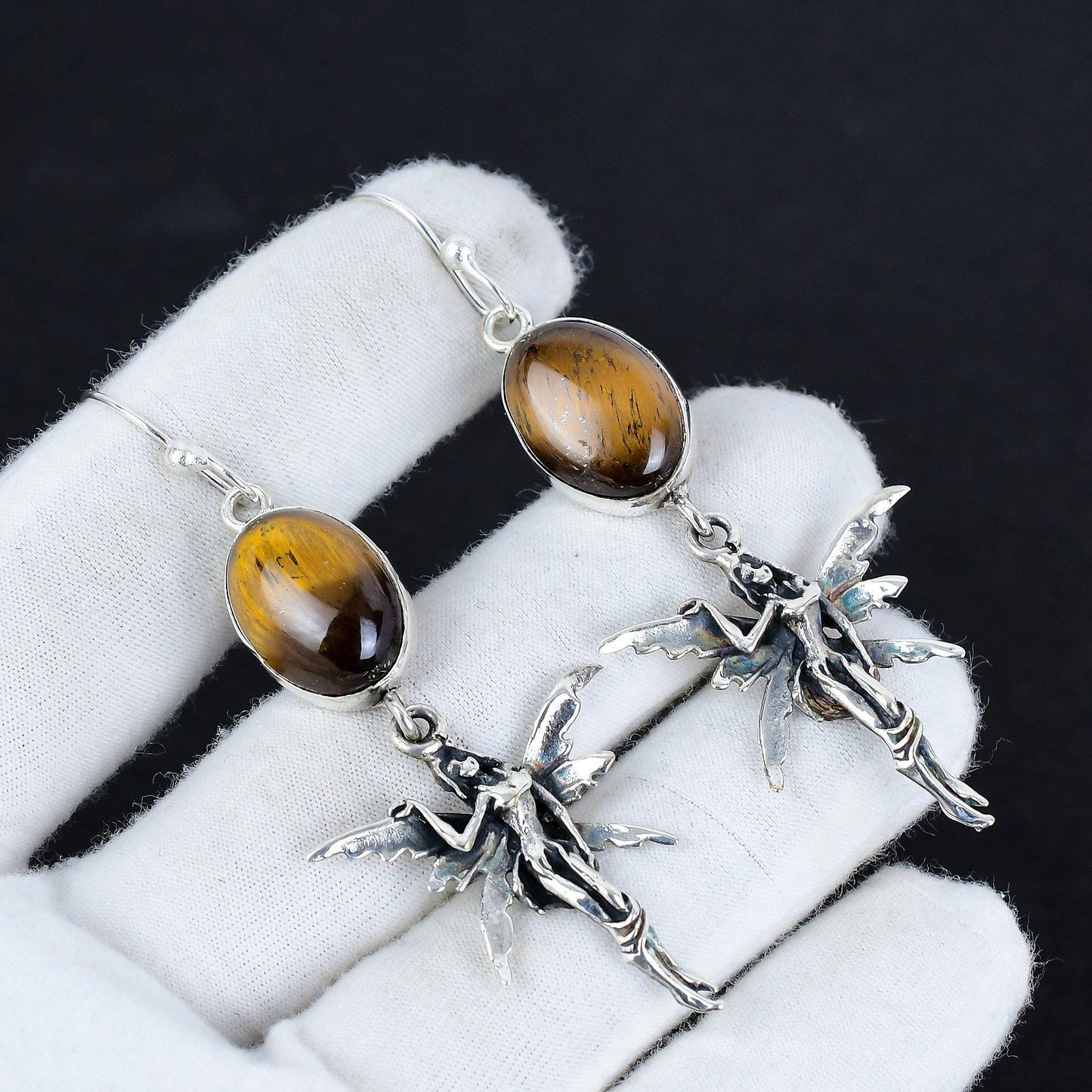 Golden Brown Tiger Eye Gemstone Hook Earrings