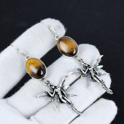 Golden Brown Tiger Eye Gemstone Hook Earrings