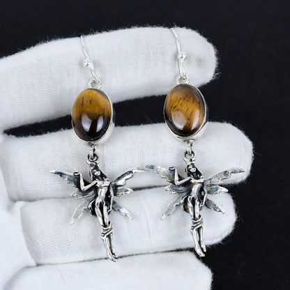 Golden Brown Tiger Eye Gemstone Hook Earrings