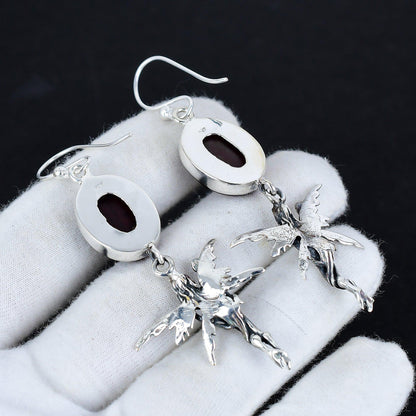 Red Flash Labradorite Gemstone Earrings