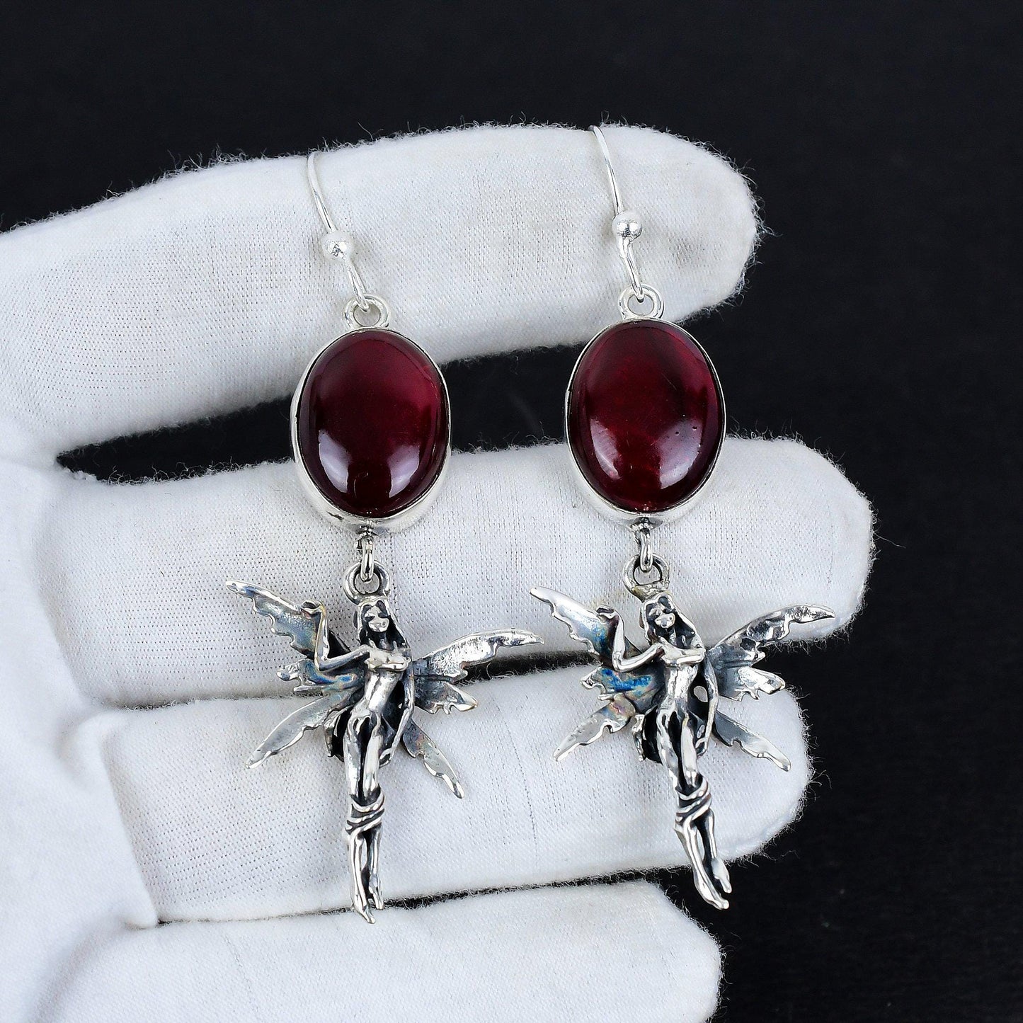 Red Flash Labradorite Gemstone Earrings