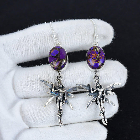 Purple Copper Turquoise Gemstone Earrings