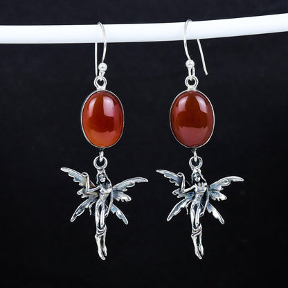 Red Carnelian Sterling Silver Hook Earrings