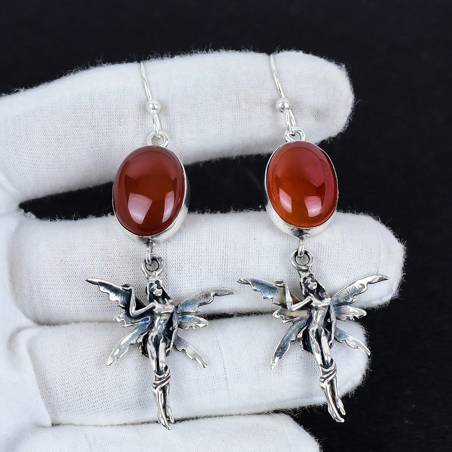 Red Carnelian Sterling Silver Hook Earrings