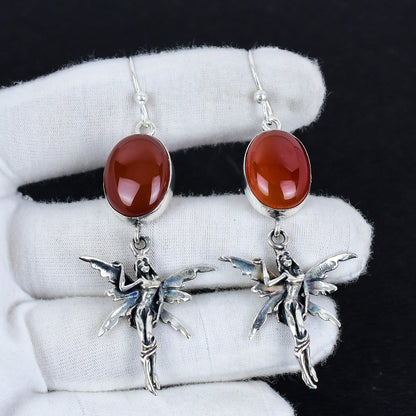 Red Carnelian Sterling Silver Hook Earrings