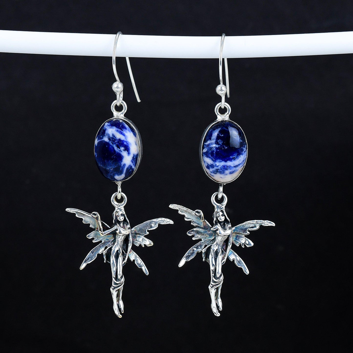 Blue Sodalite Gemstone Silver Earrings