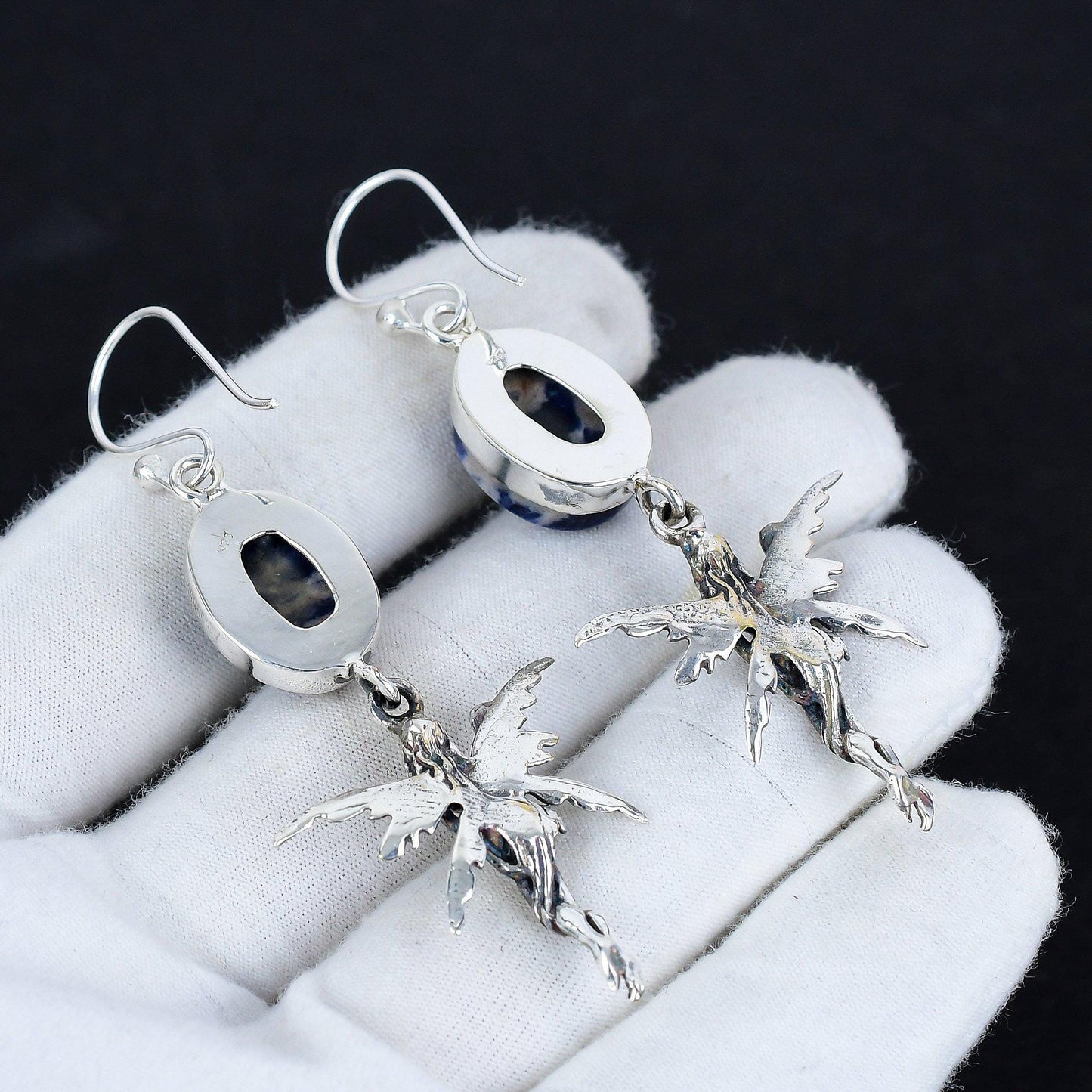 Blue Sodalite Gemstone Silver Earrings