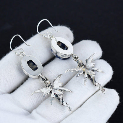 Blue Sodalite Gemstone Silver Earrings