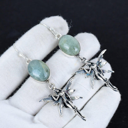 Blue Aquamarine Gemstone Sterling Silver Earrings