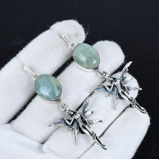 Blue Aquamarine Gemstone Sterling Silver Earrings
