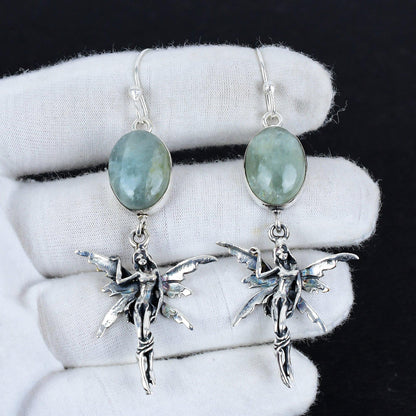 Blue Aquamarine Gemstone Sterling Silver Earrings
