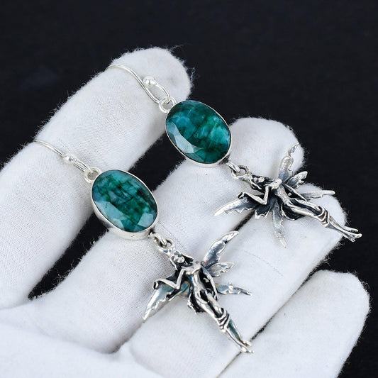 Emerald Green Gemstone Hook Earrings
