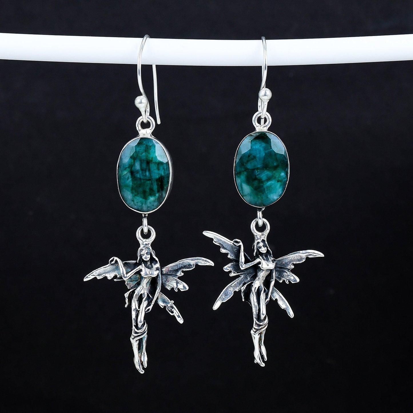 Emerald Green Gemstone Hook Earrings