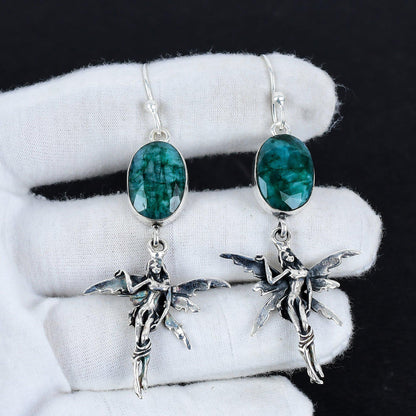 Emerald Green Gemstone Hook Earrings
