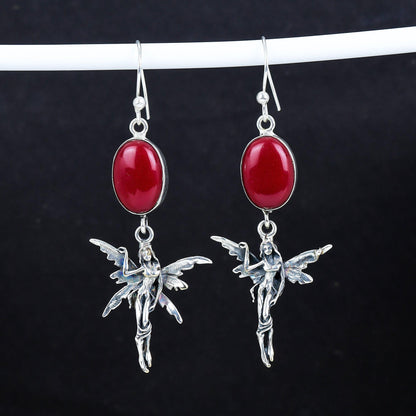 Red Coral Gemstone Sterling Silver Earrings