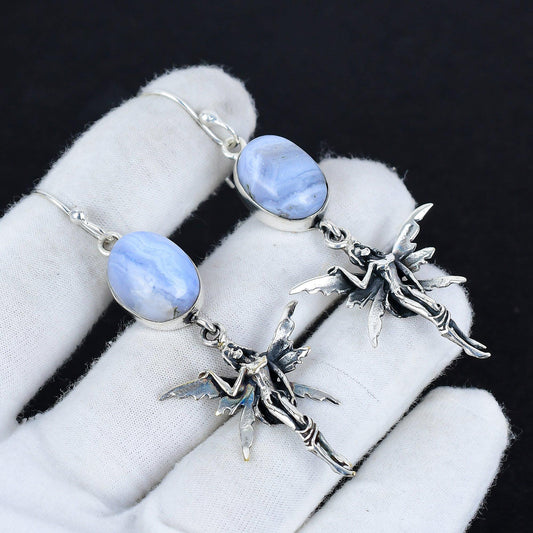 Blue Owyhee Opal Gemstone Hook Earrings