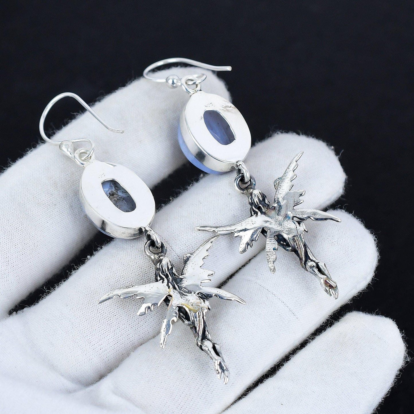 Blue Owyhee Opal Gemstone Hook Earrings