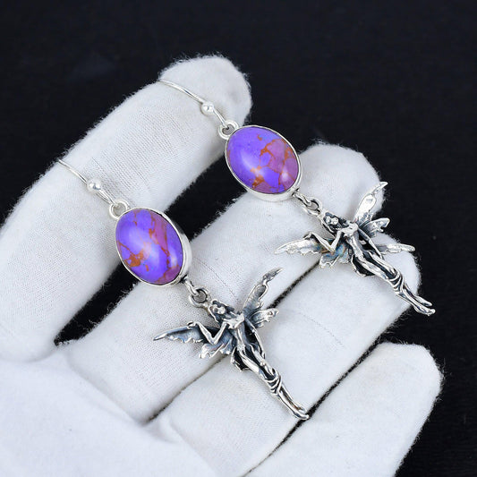 Purple Copper Turquoise Gemstone Earrings