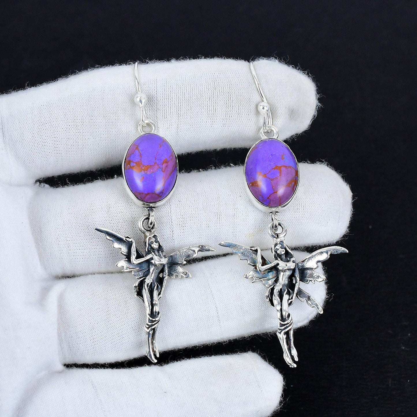 Purple Copper Turquoise Gemstone Earrings