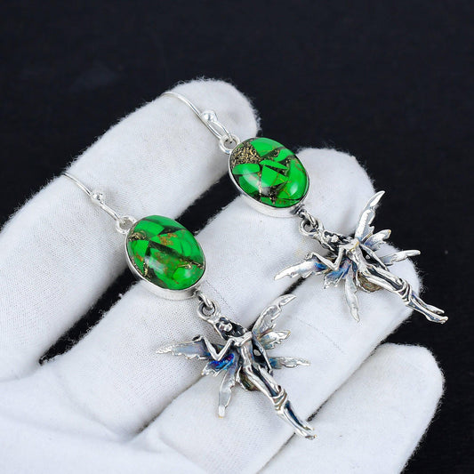 Green Copper Turquoise Gemstone Hook Earrings
