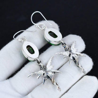 Green Copper Turquoise Gemstone Hook Earrings