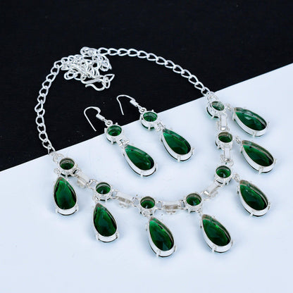 Green Tourmaline Sterling Silver Necklace & Earrings Set