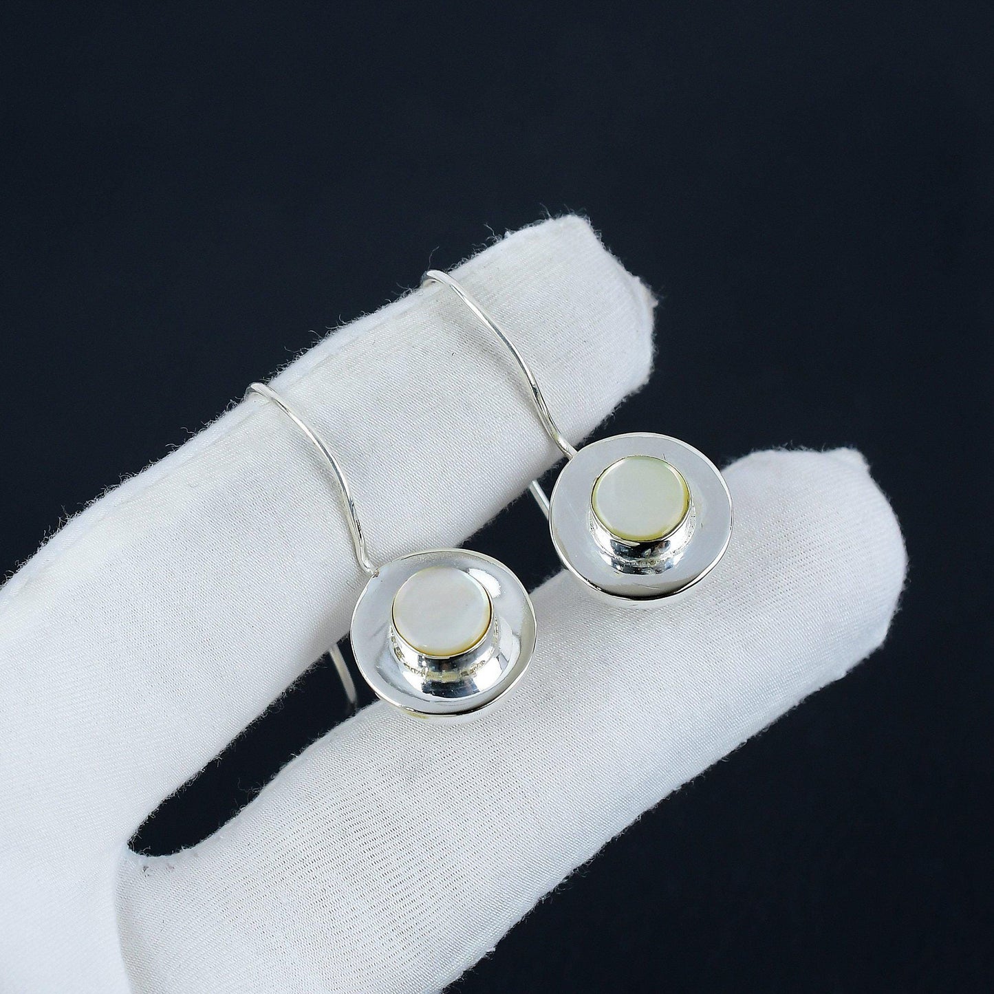 White Mother of Pearl Silver Earrings