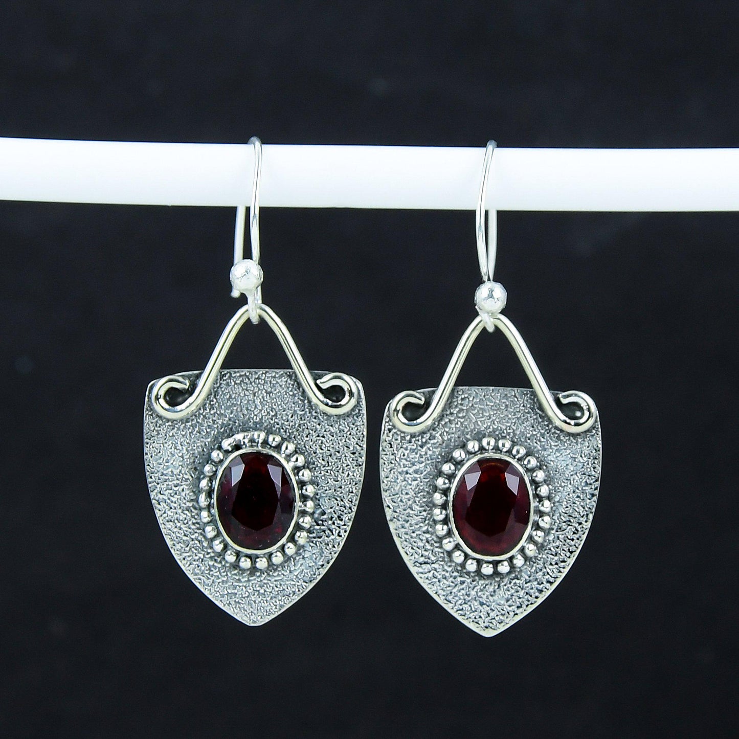 Red Garnet Sterling Silver Dangle Earrings