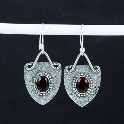 Red Garnet Sterling Silver Dangle Earrings